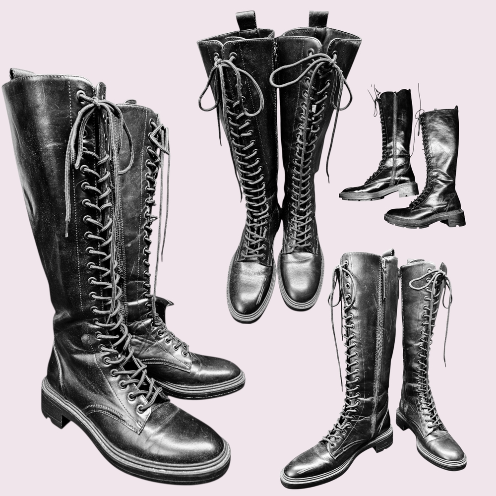 Zara Tall Black Lace-Up Combat Boots